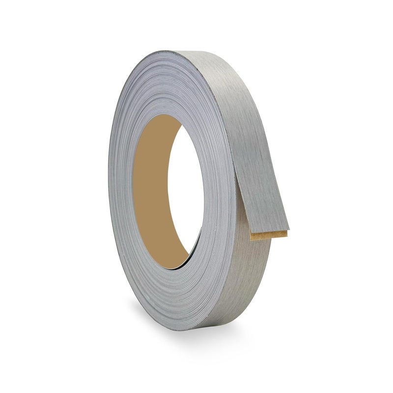 LEAFLEX Brushed Silver 7/8 inch x 25 ft PVC Edge Banding Peel Stick Tape Adhesive Metal Edging Veneer Furniture Aluminum Trim MDF Wood Cabinet Flexible Strip Molding Laminate Shelf Countertop Formica Plywood - Image 1